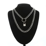 Layered Lock Chain Choker Necklace for Women – Y2K Goth Grunge Aesthetic