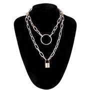 Layered Lock Chain Choker Necklace for Women – Y2K Goth Grunge Aesthetic