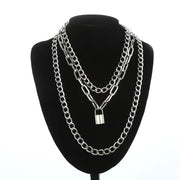 Layered Lock Chain Choker Necklace for Women – Y2K Goth Grunge Aesthetic