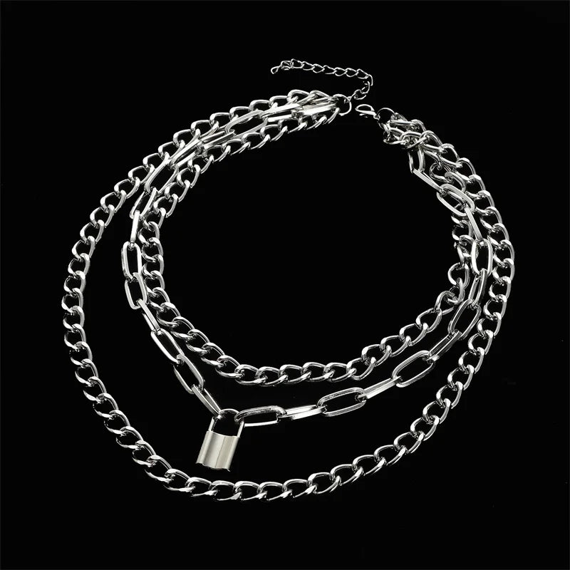 Layered Lock Chain Choker Necklace for Women – Y2K Goth Grunge Aesthetic