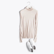 100% Mulberry Silk Turtleneck Long Sleeve Top for Women – Slim Fit Solid Bottoming Shirt