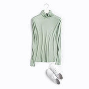 100% Mulberry Silk Turtleneck Long Sleeve Top for Women – Slim Fit Solid Bottoming Shirt