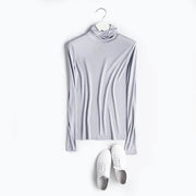 100% Mulberry Silk Turtleneck Long Sleeve Top for Women – Slim Fit Solid Bottoming Shirt