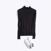 100% Mulberry Silk Turtleneck Long Sleeve Top for Women – Slim Fit Solid Bottoming Shirt