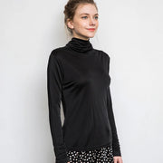 100% Mulberry Silk Turtleneck Long Sleeve Top for Women – Slim Fit Solid Bottoming Shirt
