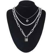 Layered Lock Chain Choker Necklace for Women – Y2K Goth Grunge Aesthetic