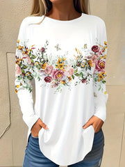 3D Floral Print Long Sleeve T-Shirt for Women – Casual Street Style Warm Top