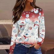 Christmas 3D Santa Claus Print Long Sleeve T-Shirt for Women – Festive Round Neck Top