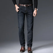 Men's Straight Fit Stretch Jeans – Slim Business Denim Trousers