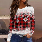 Christmas 3D Santa Claus Print Long Sleeve T-Shirt for Women – Festive Round Neck Top