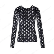 Moon Graphic Long Sleeve T-Shirt for Women – Y2K Grunge Korean Slim Tee