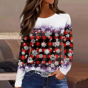 Christmas 3D Santa Claus Print Long Sleeve T-Shirt for Women – Festive Round Neck Top