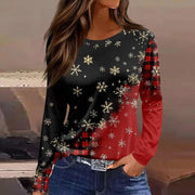 Christmas 3D Santa Claus Print Long Sleeve T-Shirt for Women – Festive Round Neck Top