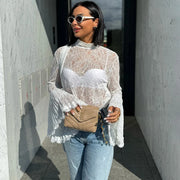 Lace Ruffled Flare Sleeve Top for Women – Elegant Office Lady Blouse