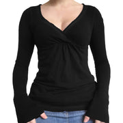 Slim Fit V-Neck Long Sleeve Top for Women – Bodycon & Soft Stretch