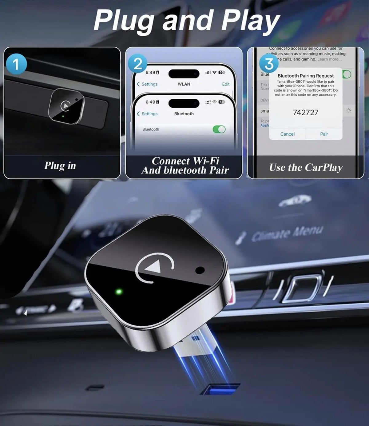 Wireless CarPlay & Android Auto Dongle – Fast Auto-Connect