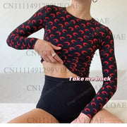 Moon Graphic Long Sleeve T-Shirt for Women – Y2K Grunge Korean Slim Tee