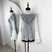 Lace Ruffled Flare Sleeve Top for Women – Elegant Office Lady Blouse