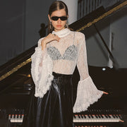 Lace Ruffled Flare Sleeve Top for Women – Elegant Office Lady Blouse