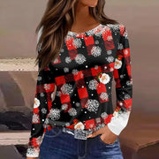 Christmas 3D Santa Claus Print Long Sleeve T-Shirt for Women – Festive Round Neck Top