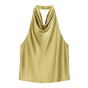 Halter Backless Satin Camisole Top for Women – Sexy Off-Shoulder Summer Beach