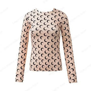 Moon Graphic Long Sleeve T-Shirt for Women – Y2K Grunge Korean Slim Tee