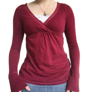 Slim Fit V-Neck Long Sleeve Top for Women – Bodycon & Soft Stretch