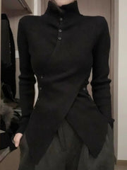 Oversized V-Neck Knit Cardigan for Women – Irregular Long Sleeve Sweater Top