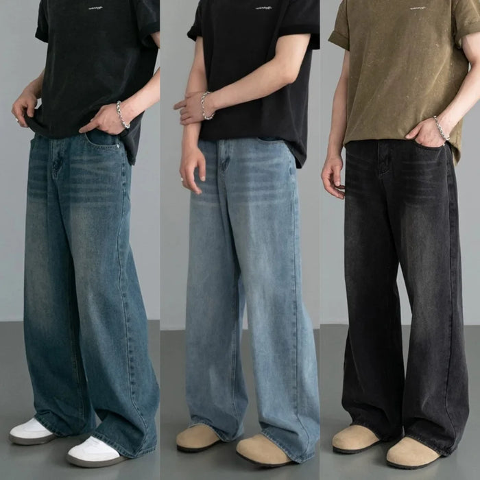 Men's Loose Wide Leg Jeans – Retro Washed Denim Trousers