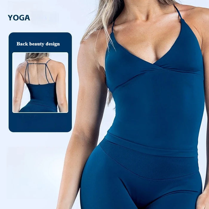 Seamless Cross-Back Padded Sports Vest for Women – Backless Gym Yoga Fitness Cami