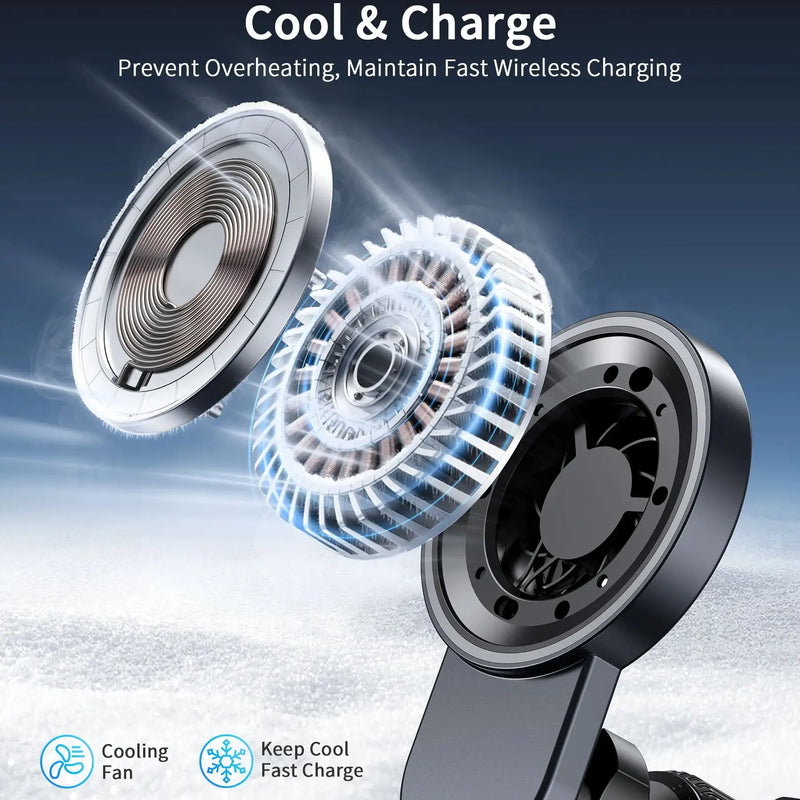 Magnetic Wireless Car Charger Holder – with Cooling Fan