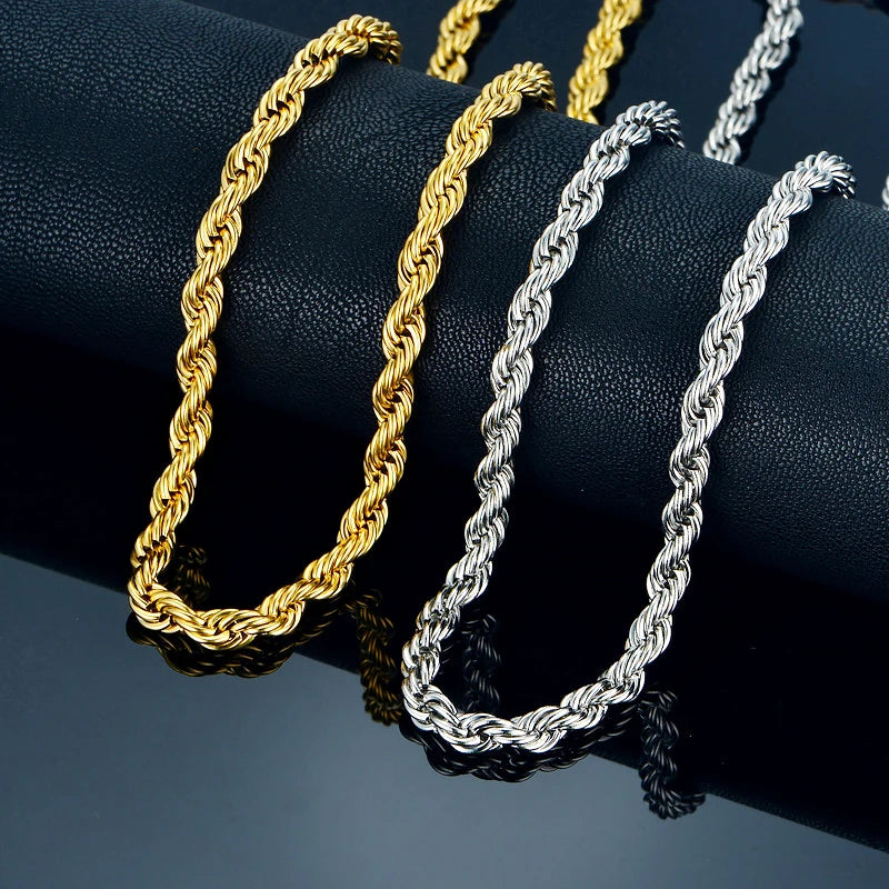 Premium Stainless Steel Rope Chain Necklace for Men/Women – Gold & Silver