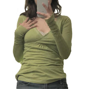 Slim Fit V-Neck Long Sleeve Top for Women – Bodycon & Soft Stretch