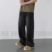 Men's Loose Wide Leg Jeans – Retro Washed Denim Trousers