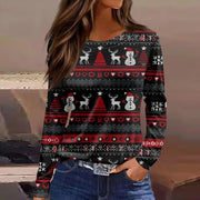 Christmas 3D Santa Claus Print Long Sleeve T-Shirt for Women – Festive Round Neck Top