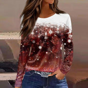 Christmas 3D Santa Claus Print Long Sleeve T-Shirt for Women – Festive Round Neck Top