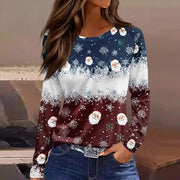 Christmas 3D Santa Claus Print Long Sleeve T-Shirt for Women – Festive Round Neck Top