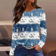 Christmas 3D Santa Claus Print Long Sleeve T-Shirt for Women – Festive Round Neck Top