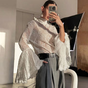 Lace Ruffled Flare Sleeve Top for Women – Elegant Office Lady Blouse