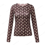 Moon Graphic Long Sleeve T-Shirt for Women – Y2K Grunge Korean Slim Tee
