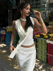 V-Neck Bandage Knit Tank Top for Women – Sexy Slim Fit Sleeveless Streetwear