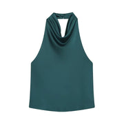 Halter Backless Satin Camisole Top for Women – Sexy Off-Shoulder Summer Beach