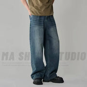 Men's Loose Wide Leg Jeans – Retro Washed Denim Trousers