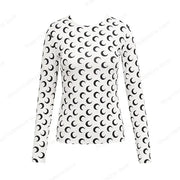 Moon Graphic Long Sleeve T-Shirt for Women – Y2K Grunge Korean Slim Tee
