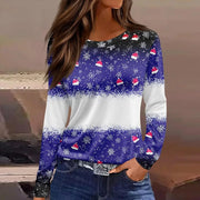 Christmas 3D Santa Claus Print Long Sleeve T-Shirt for Women – Festive Round Neck Top