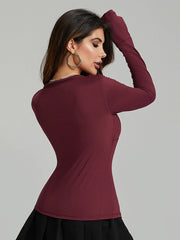 Slim Fit V-Neck Long Sleeve Top for Women – Bodycon & Soft Stretch