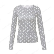 Moon Graphic Long Sleeve T-Shirt for Women – Y2K Grunge Korean Slim Tee