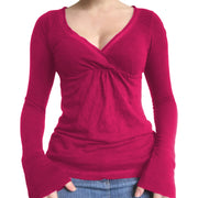 Slim Fit V-Neck Long Sleeve Top for Women – Bodycon & Soft Stretch