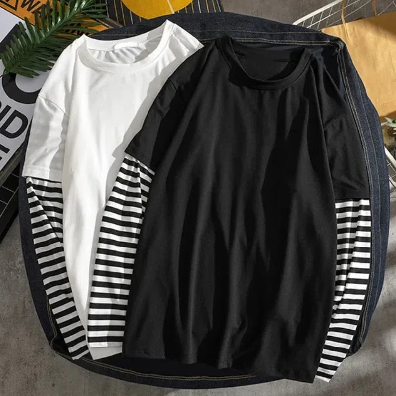 Y2K Harajuku Fake Two-Piece Long Sleeve Top – Loose Fit Unisex