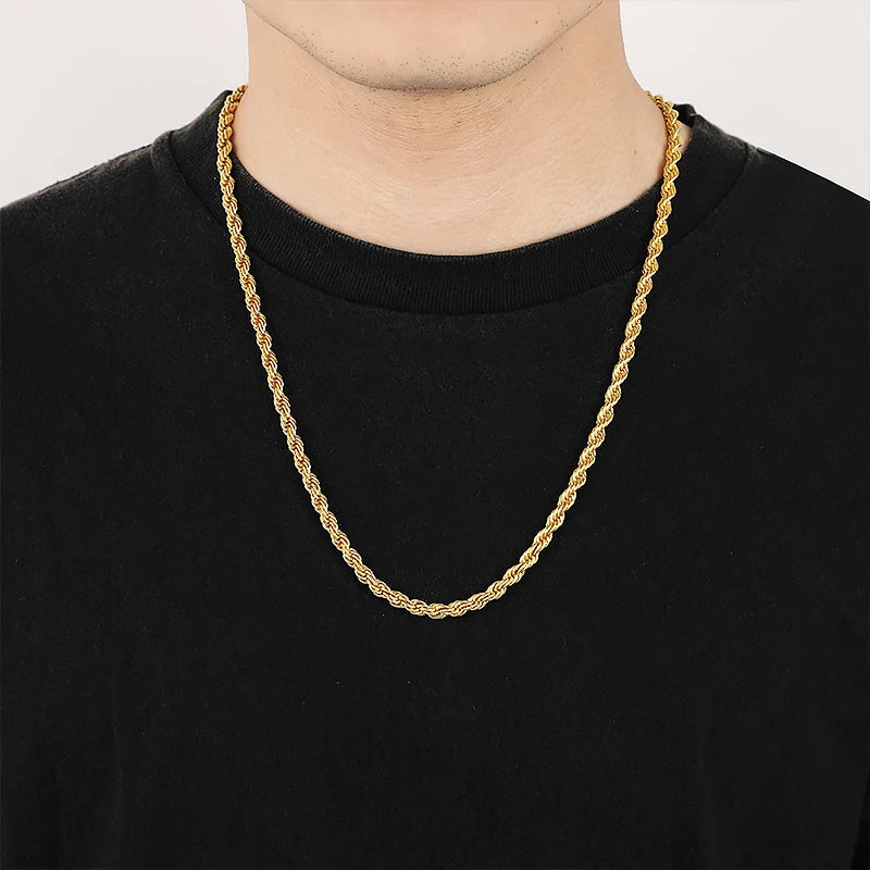 Premium Stainless Steel Rope Chain Necklace for Men/Women – Gold & Silver